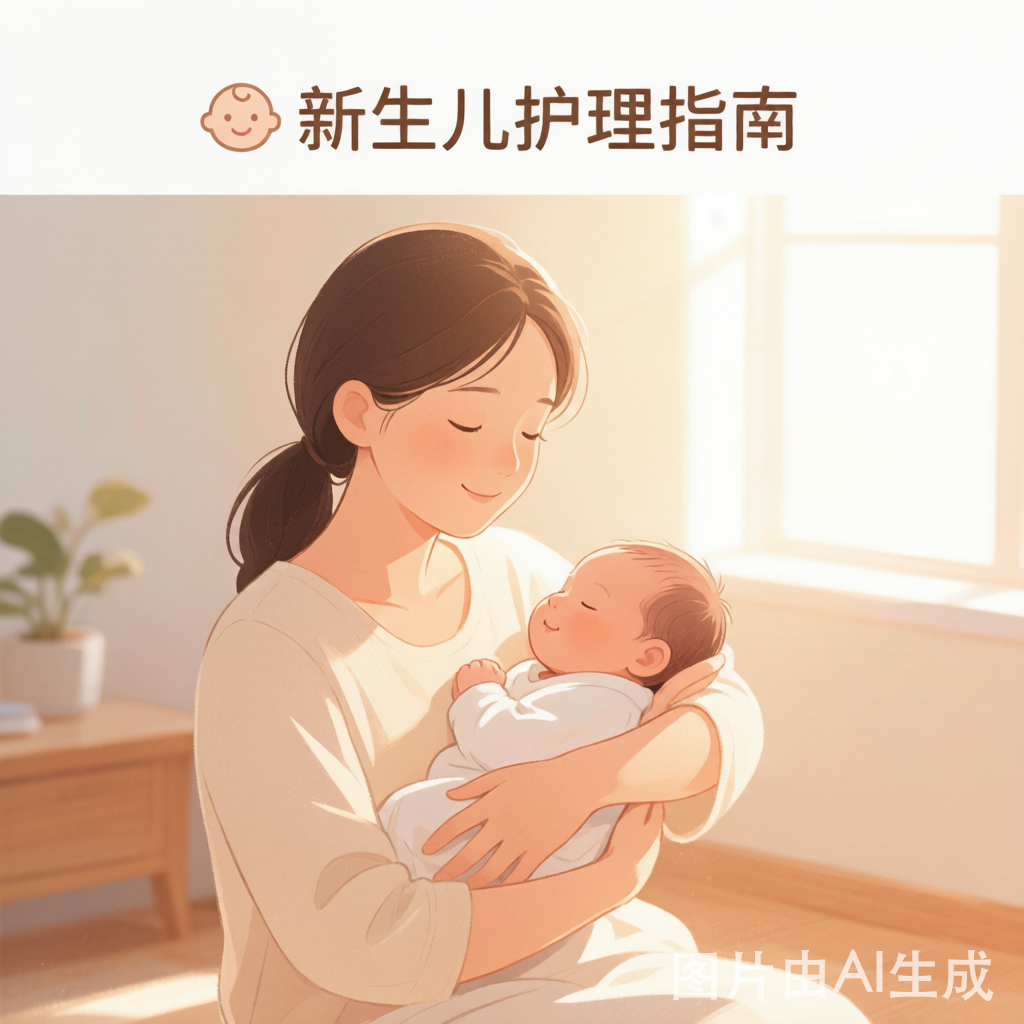 暖橙色调插画——月嫂抱着新生儿，柔和晨光洒进房间，温暖宁静的母婴护理场景。沪家云AI生成封面